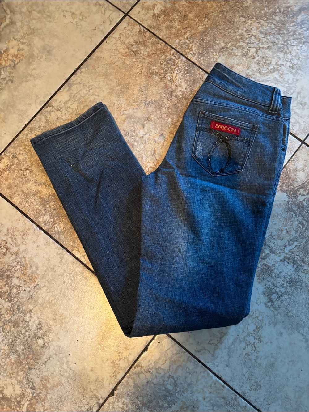 Sasson Jeans Women's Slim Straight Dark Blue Denim with Red Logo